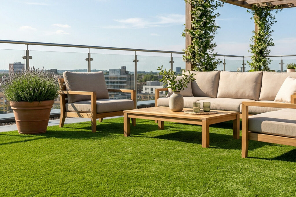 sztuczna trawa na tarasie
